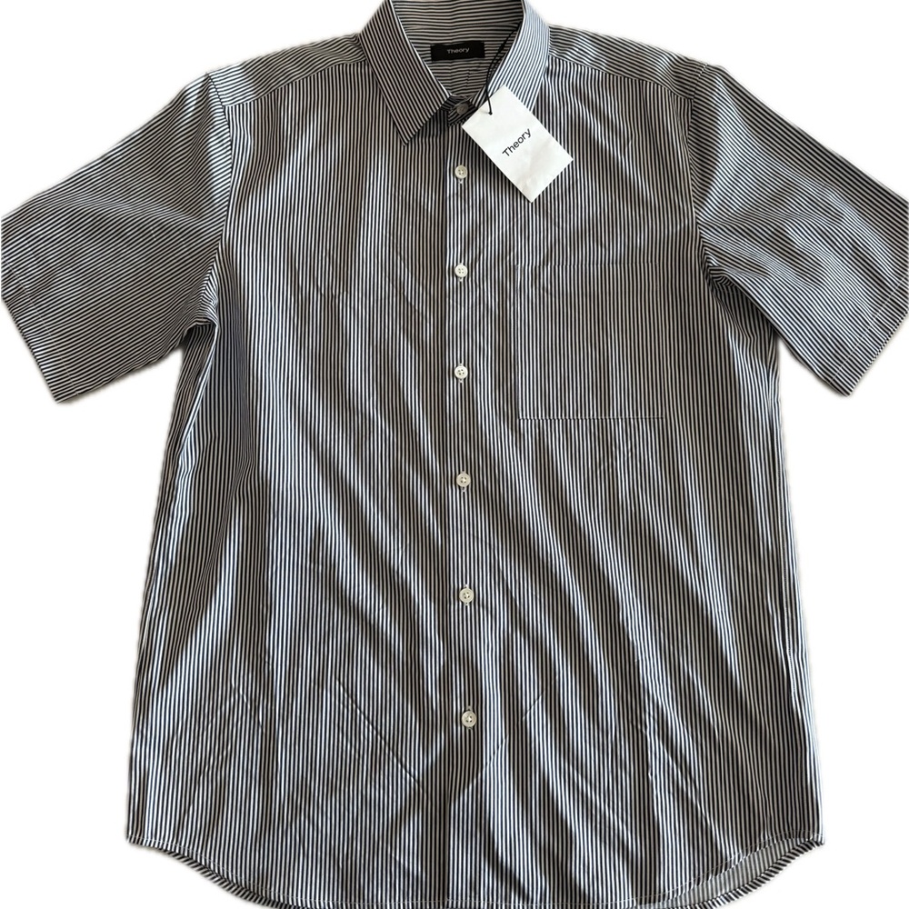 Theory Men’s Menlo SS Derby Stripe Button Down Shirt Men’s S - Picture 2 of 6